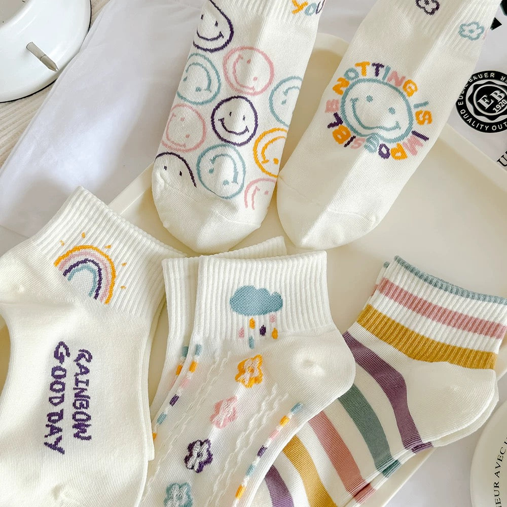 Smiley Rainbow Cotton Socks Pack (5 Pairs)
