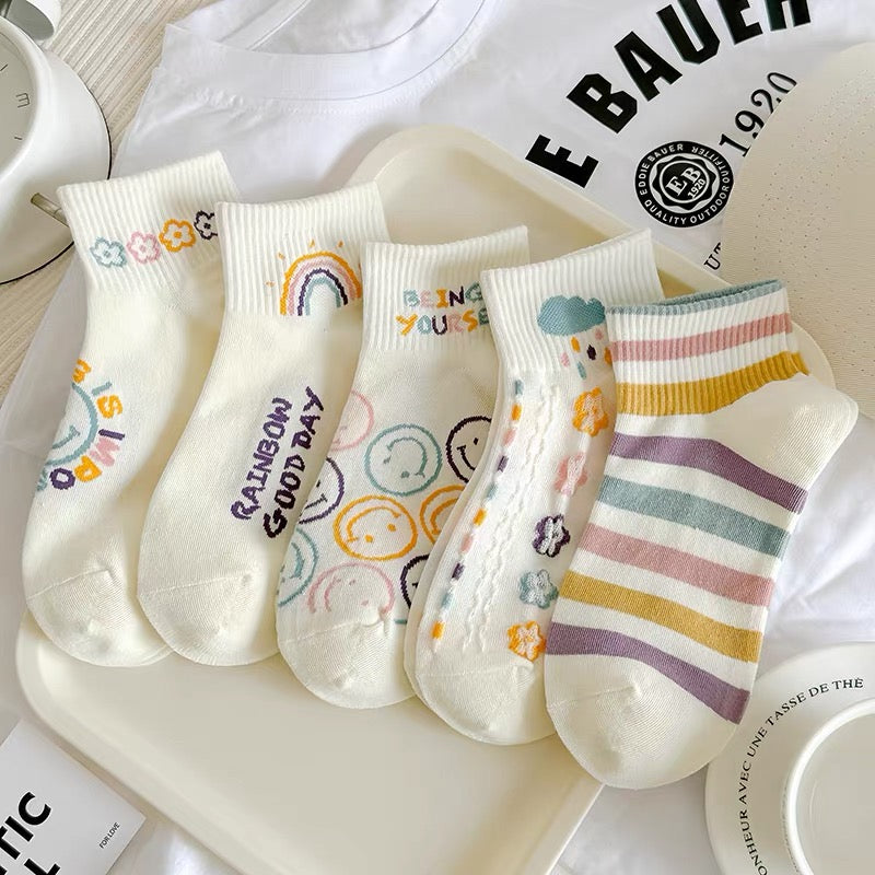 Smiley Rainbow Cotton Socks Pack (5 Pairs)