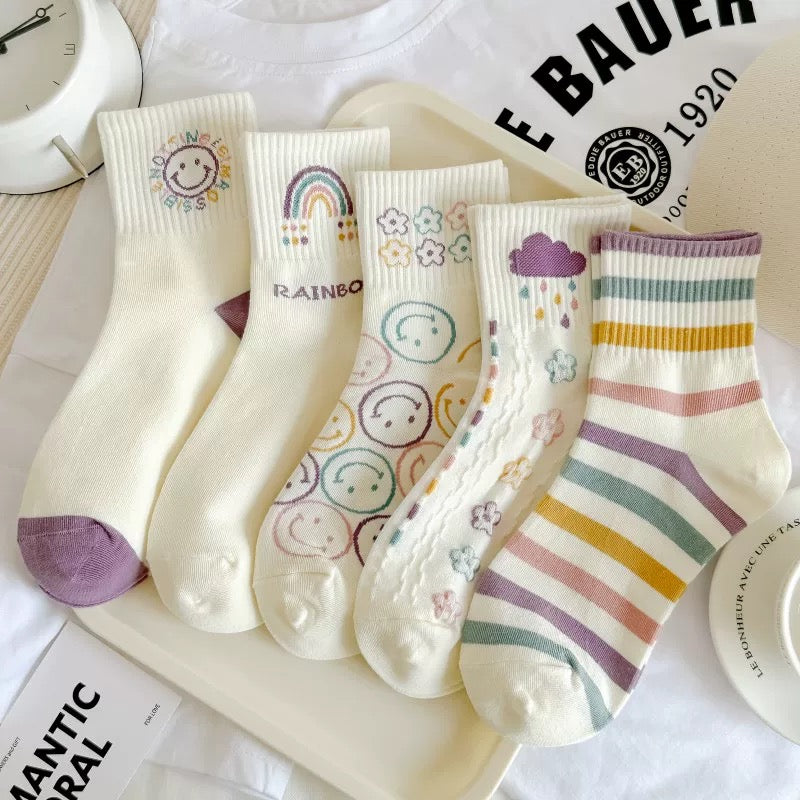 Smiley Rainbow Cotton Socks Pack (5 Pairs)