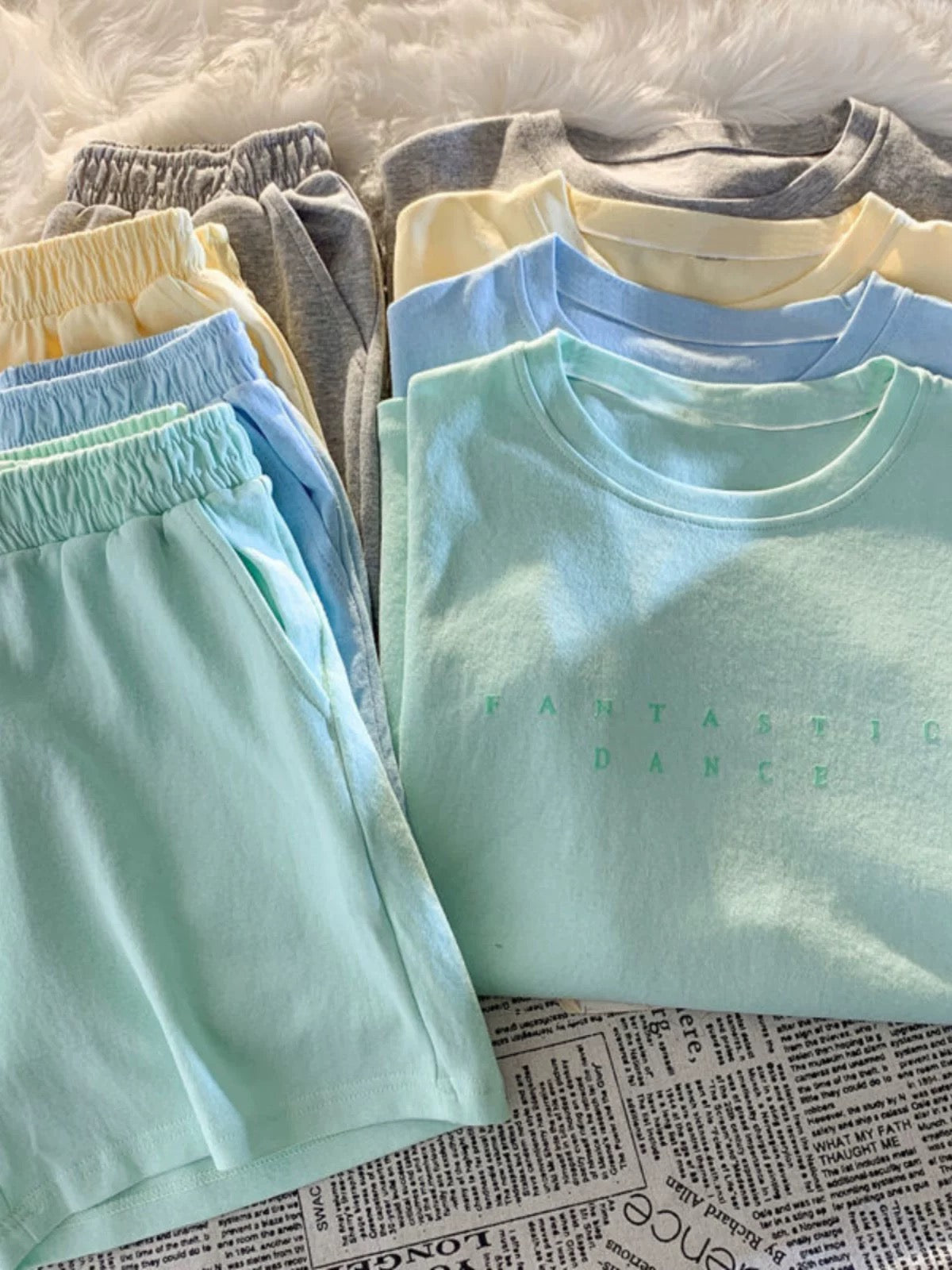 Pastel Solid Color T-Shirt and Shorts Sleepwear Set