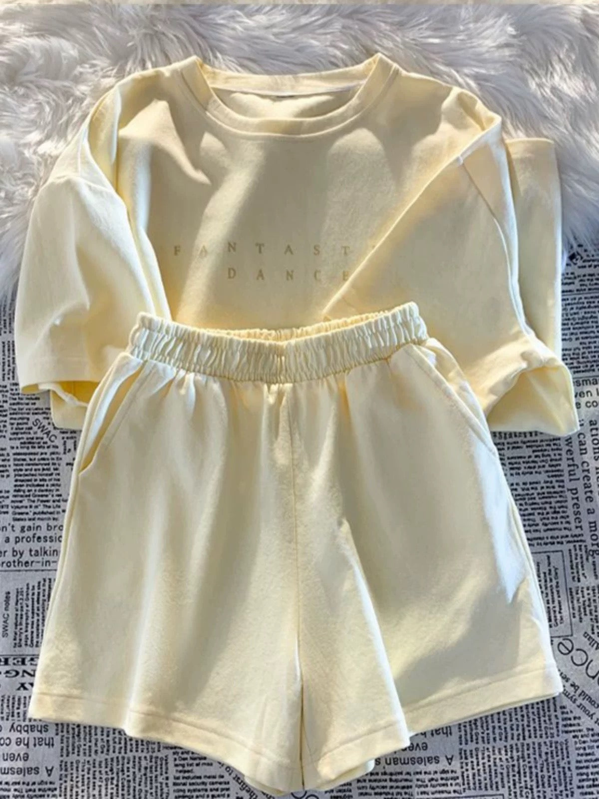 Pastel Solid Color T-Shirt and Shorts Sleepwear Set