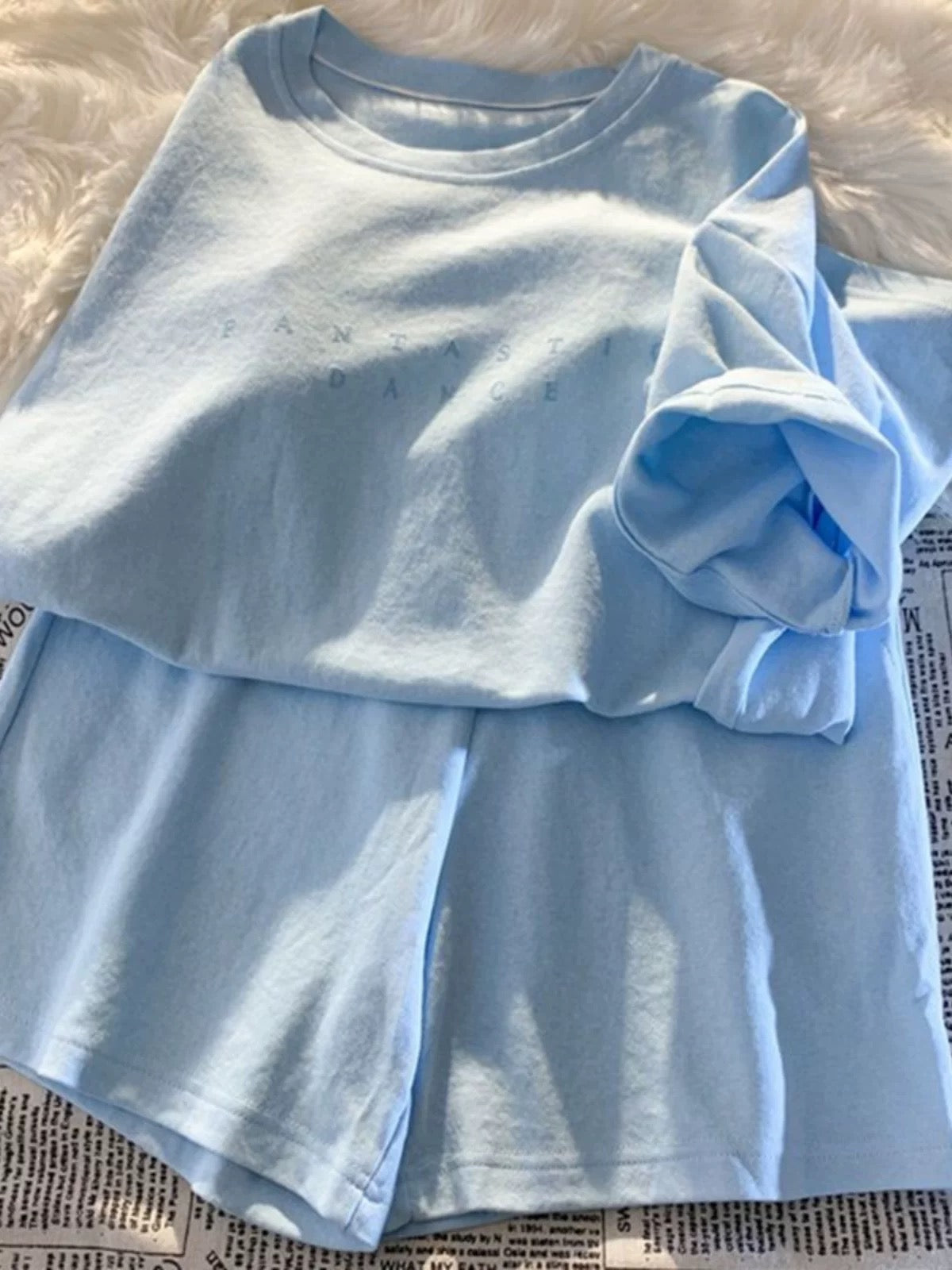 Pastel Solid Color T-Shirt and Shorts Sleepwear Set