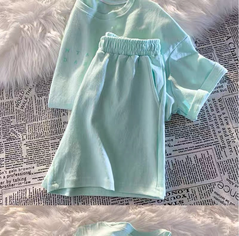 Pastel Solid Color T-Shirt and Shorts Sleepwear Set
