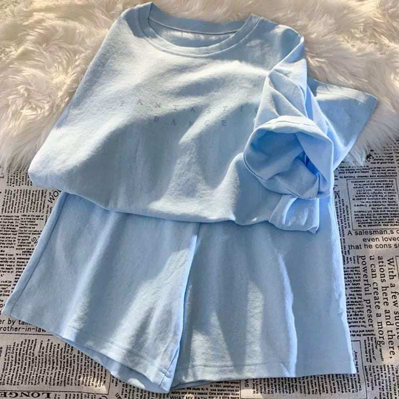 Pastel Solid Color T-Shirt and Shorts Sleepwear Set