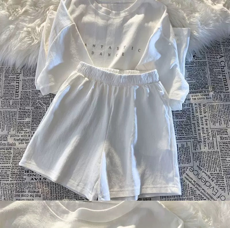 Pastel Solid Color T-Shirt and Shorts Sleepwear Set
