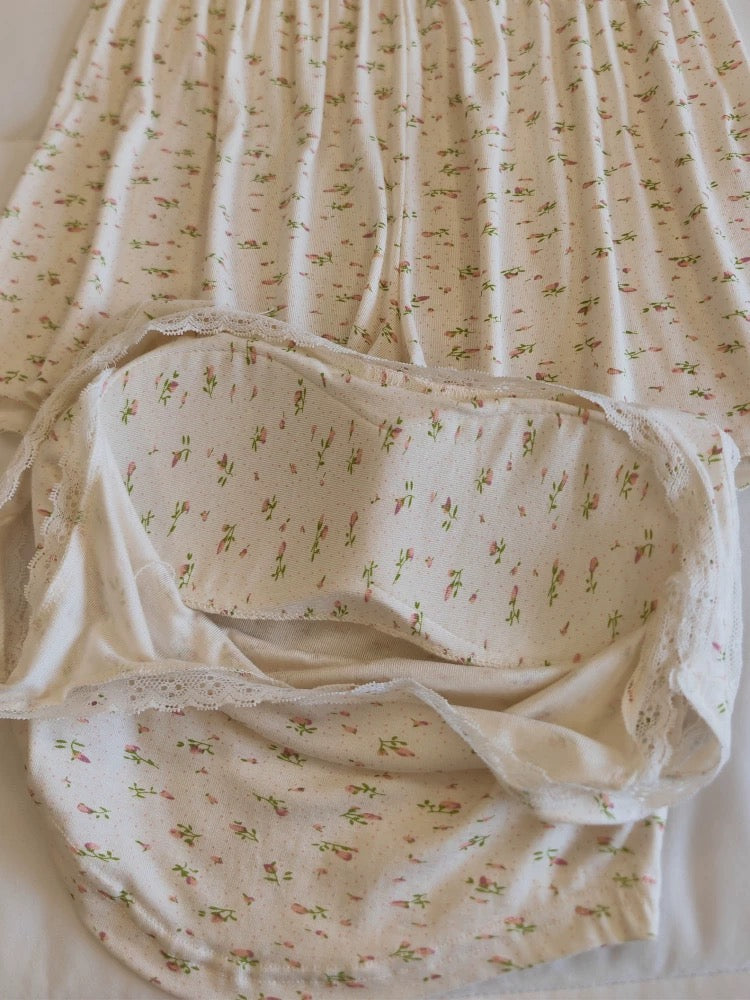 4-Piece Floral Cotton Pajama Set with Lace Trim