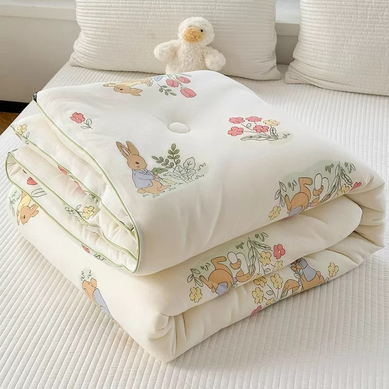 Cartoon Bunny Garden Print Comforter – Soft Cotton Kids Bedding