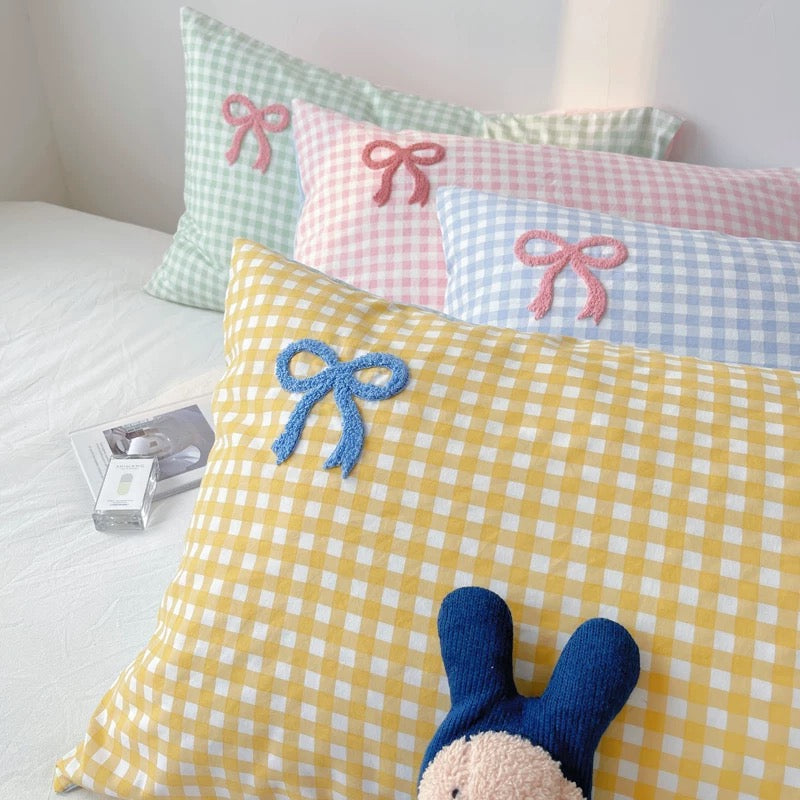 Gingham Check Pillow Covers with 3D Bow Embellishments (sets of 4)