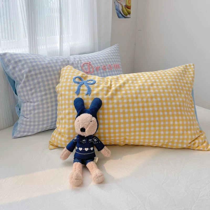 Gingham Check Pillow Covers with 3D Bow Embellishments (sets of 4)