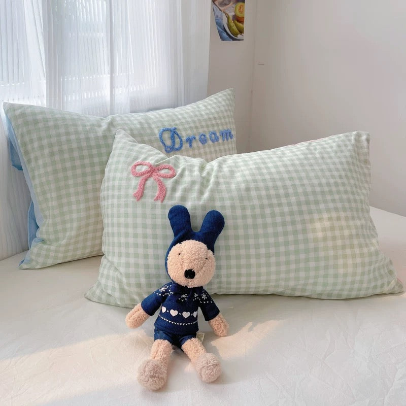 Gingham Check Pillow Covers with 3D Bow Embellishments (sets of 4)