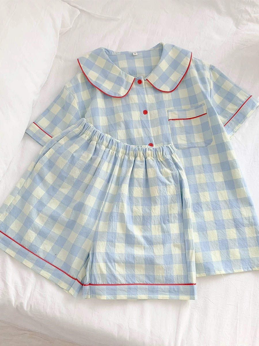 Pink & Yellow Gingham Checkered Cotton Pajama Set