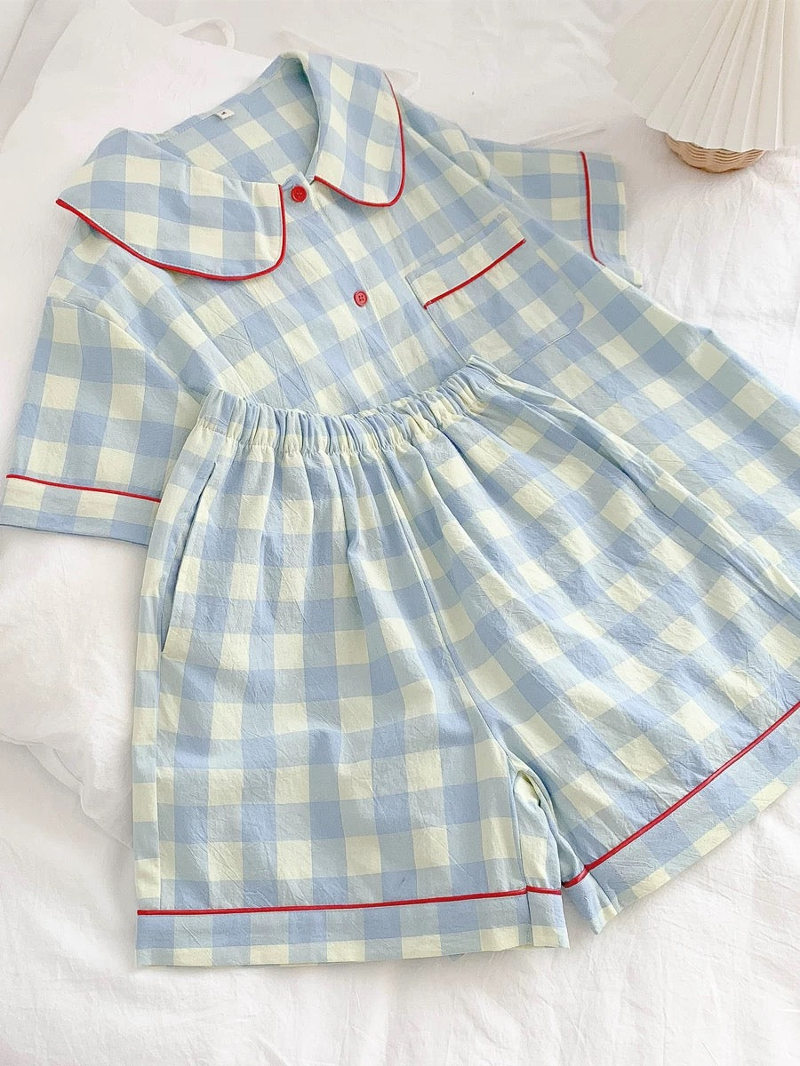 Pink & Yellow Gingham Checkered Cotton Pajama Set