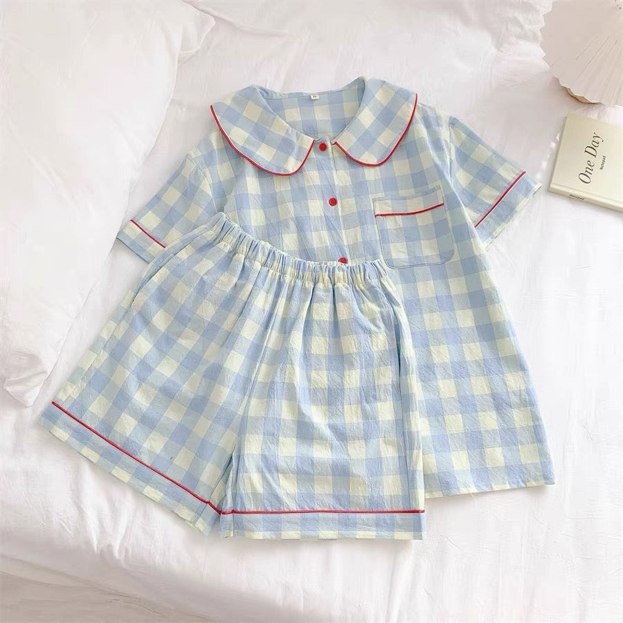 Pink & Yellow Gingham Checkered Cotton Pajama Set