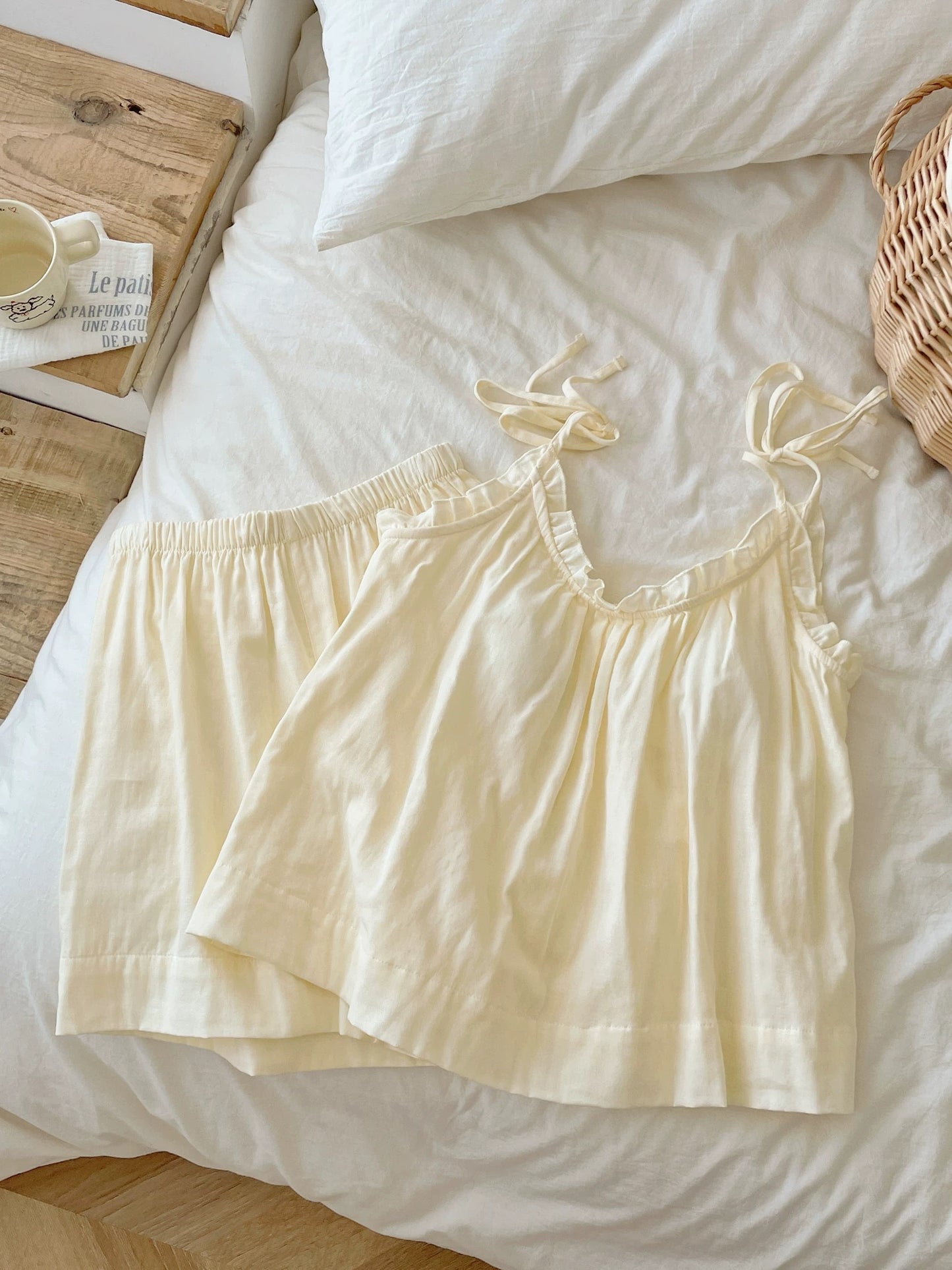 Soft Cotton Tie-Strap Lounge Set in Pastel Tones