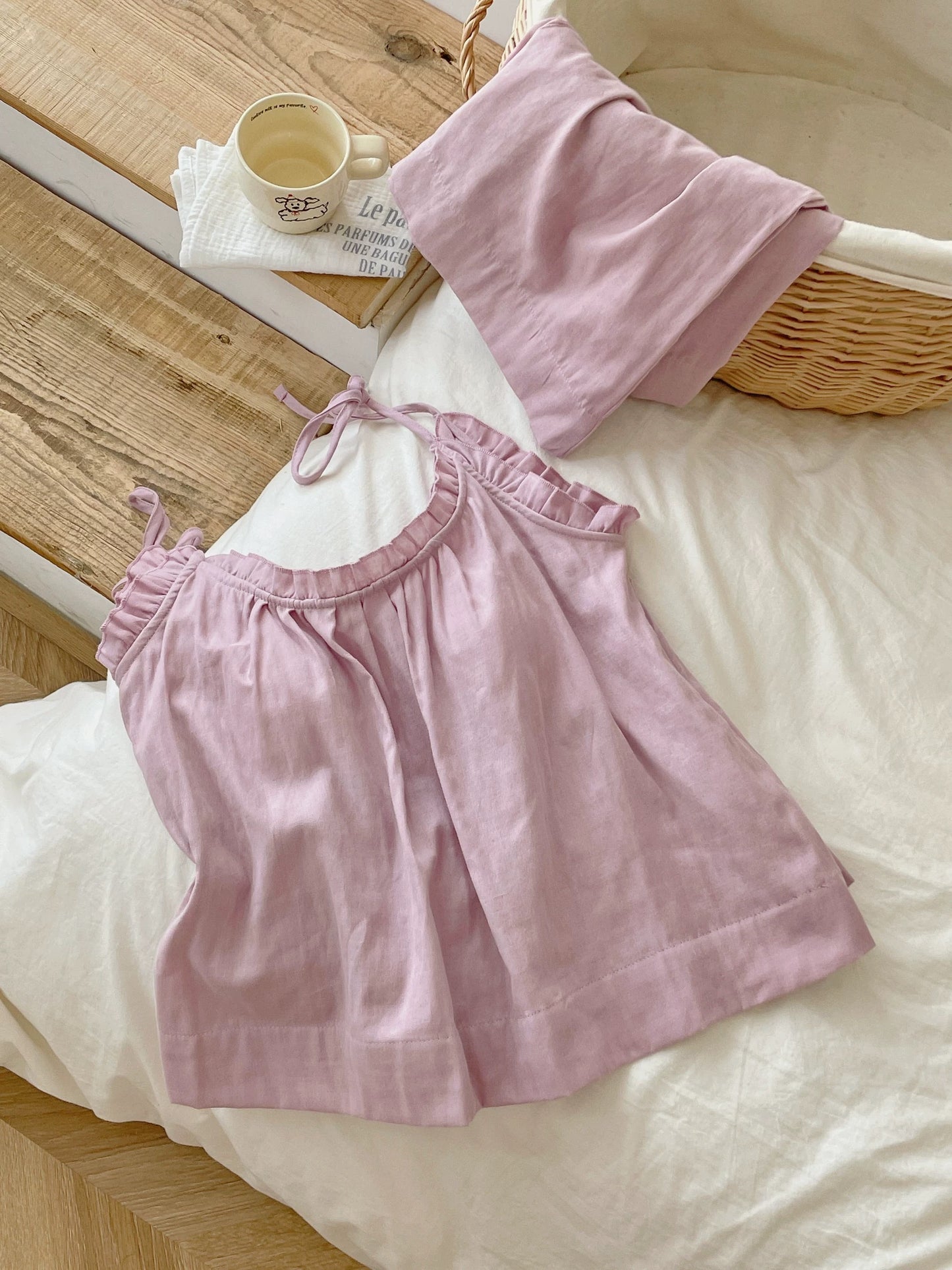 Soft Cotton Tie-Strap Lounge Set in Pastel Tones