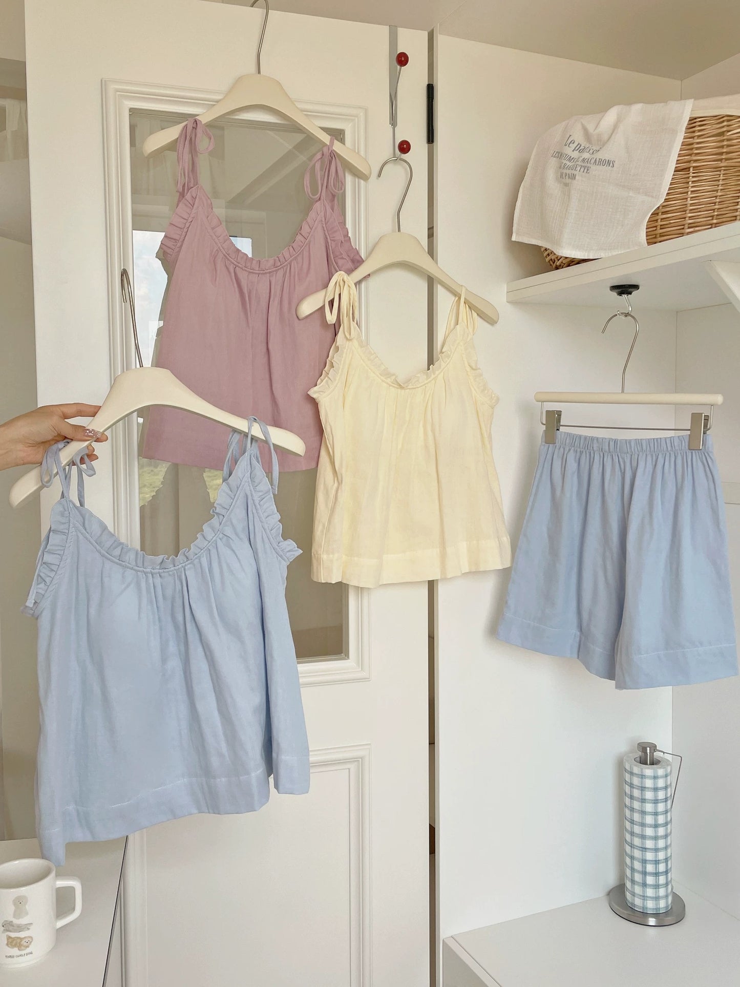 Soft Cotton Tie-Strap Lounge Set in Pastel Tones
