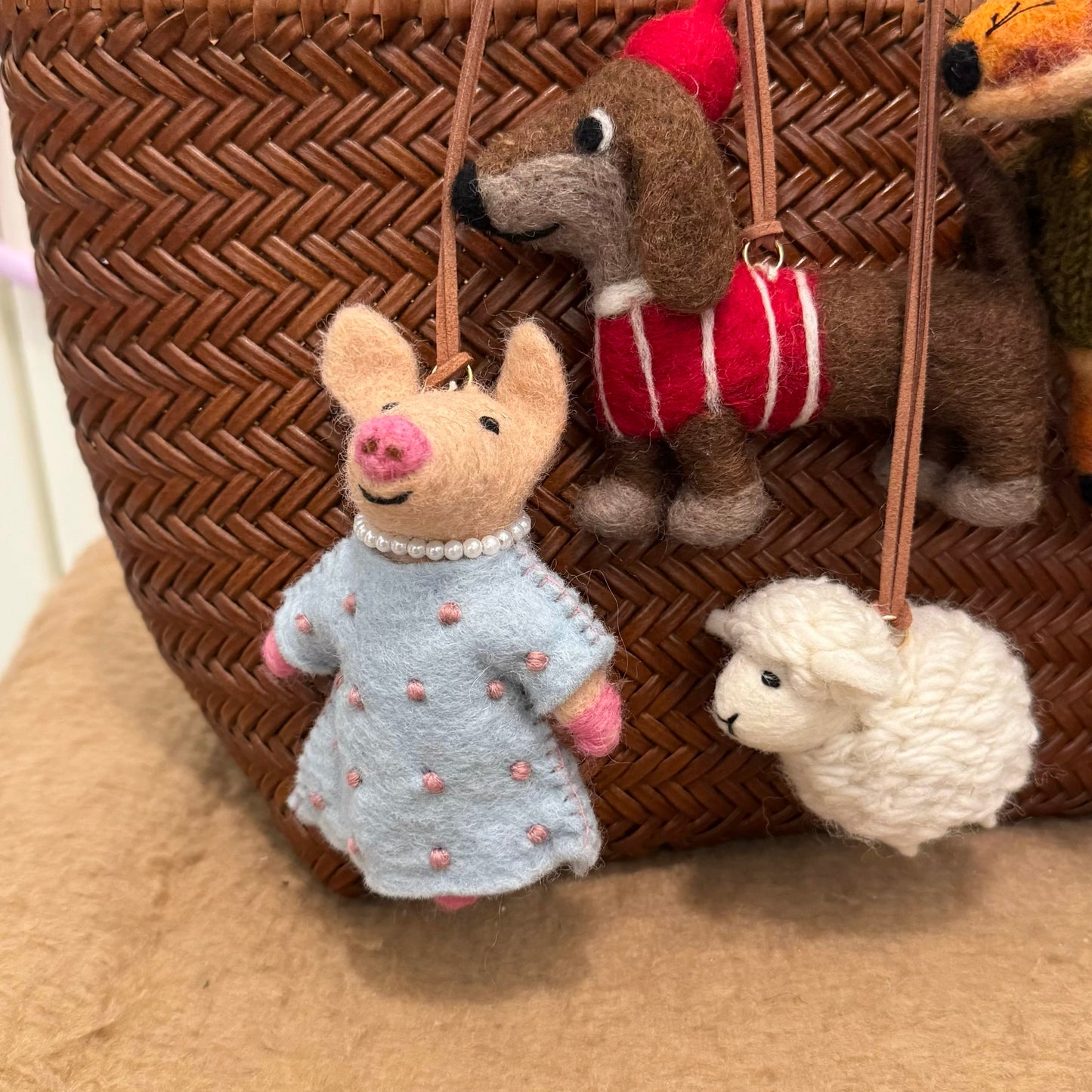 Dachshund Felt Keychain in Red Sweater & Hat – Handmade Dog Bag Charm