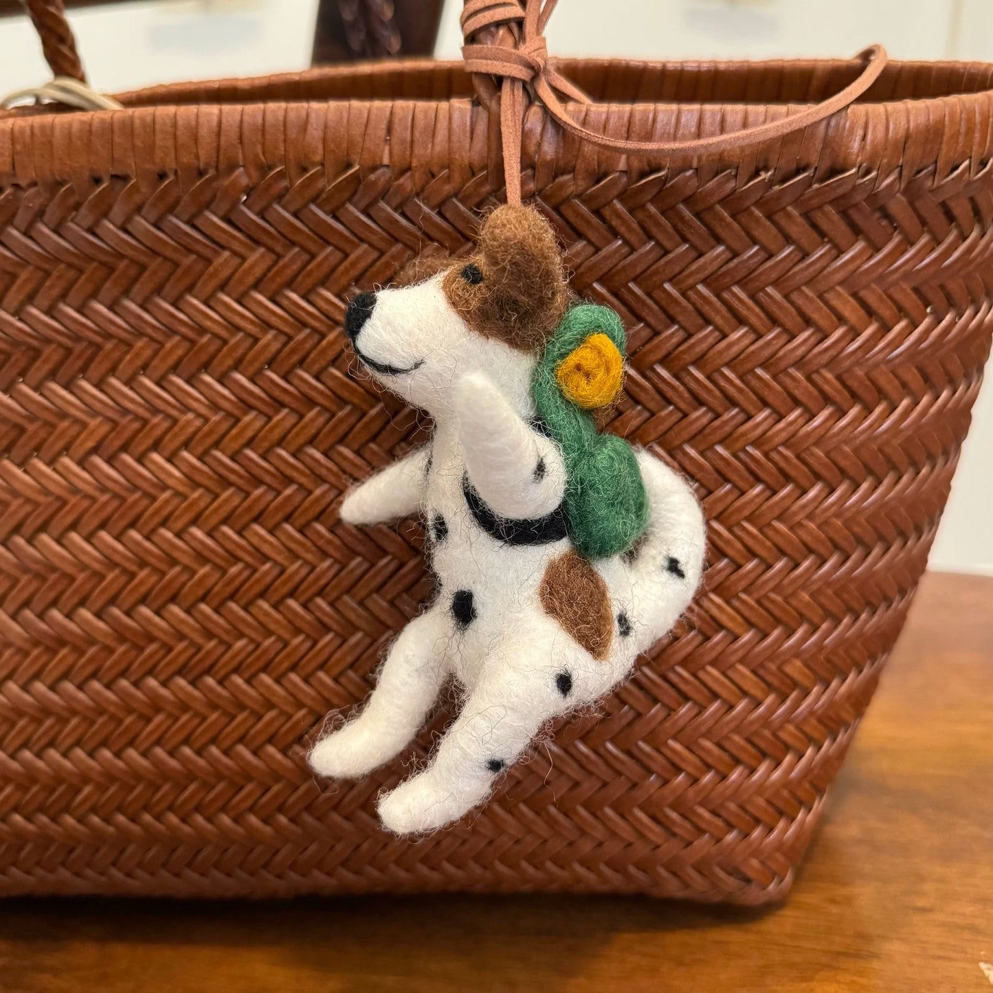 Felt Dalmatian Keychain with Backpack – Adventure Dog Charm