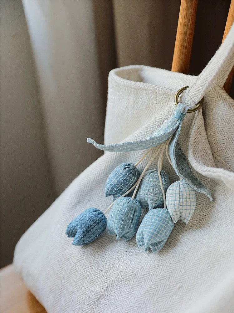 Rustic Fabric Tulip Keychain – Earth Tone Flower Charm
