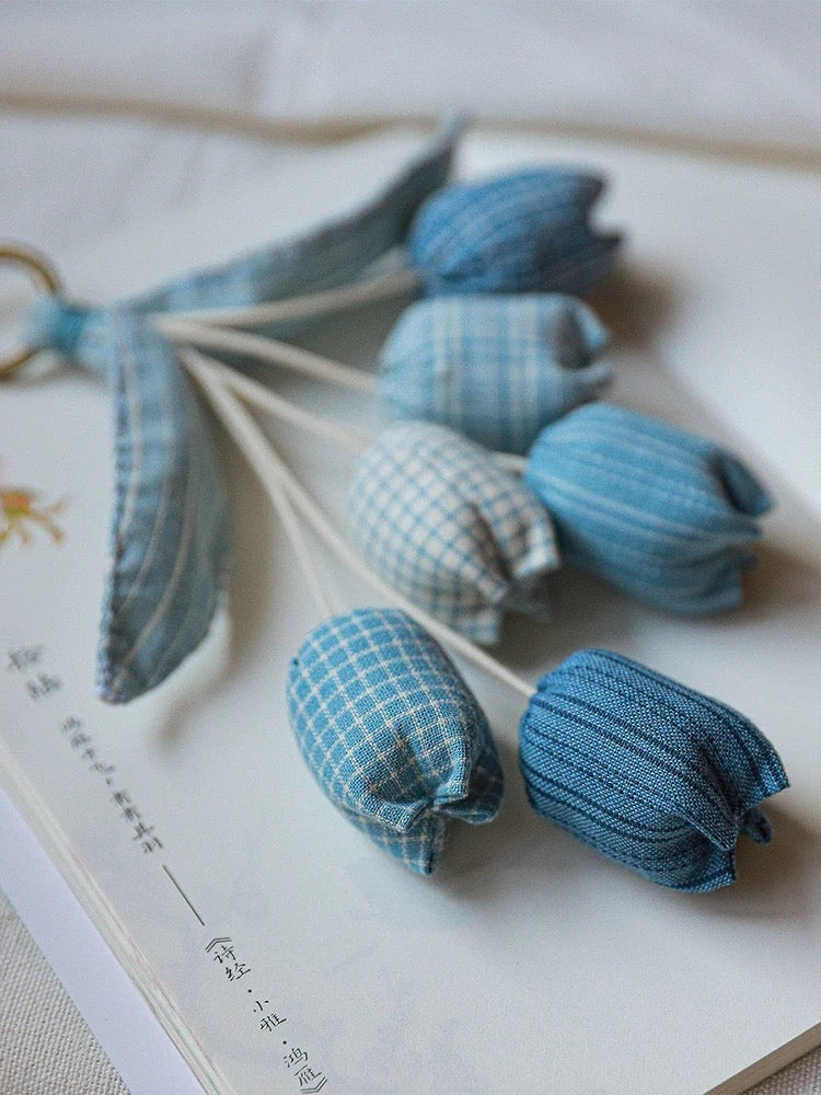 Rustic Fabric Tulip Keychain – Earth Tone Flower Charm
