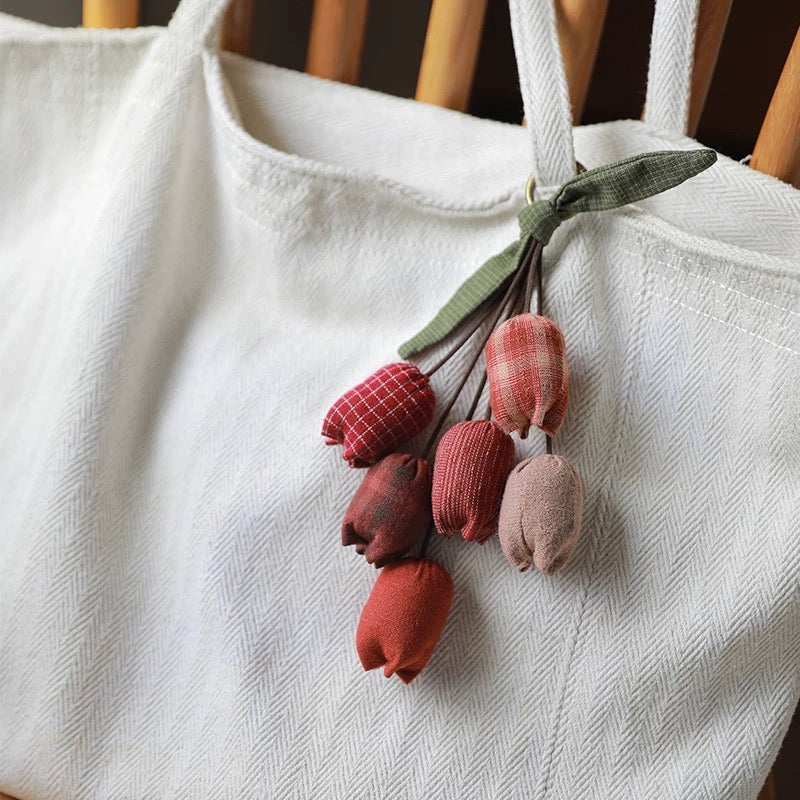 Rustic Fabric Tulip Keychain – Earth Tone Flower Charm