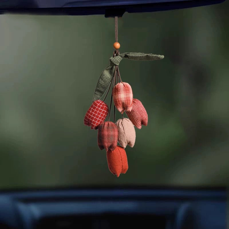 Rustic Fabric Tulip Keychain – Earth Tone Flower Charm