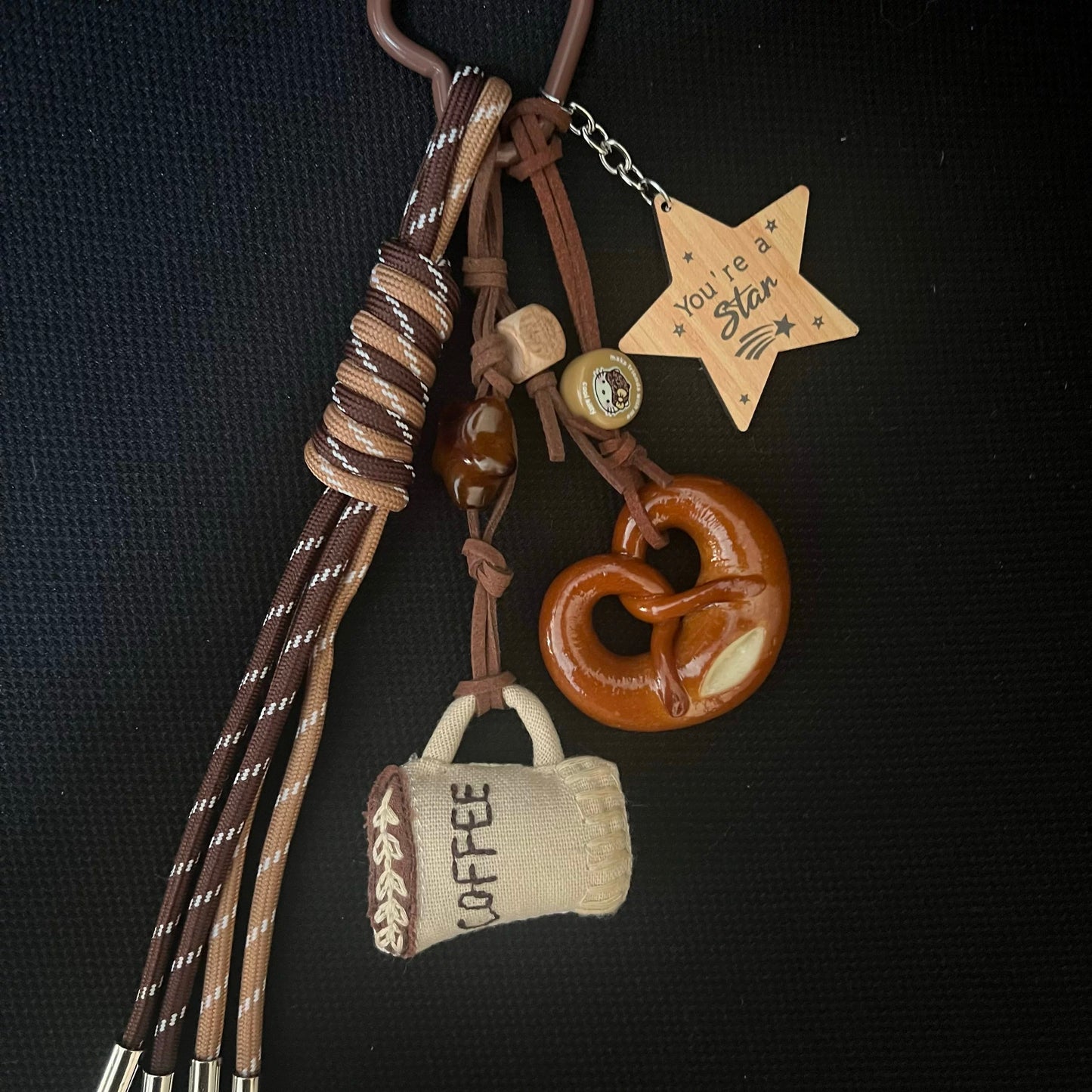 Coffee & Pretzel Charm Keychain – “You’re a Star” Edition