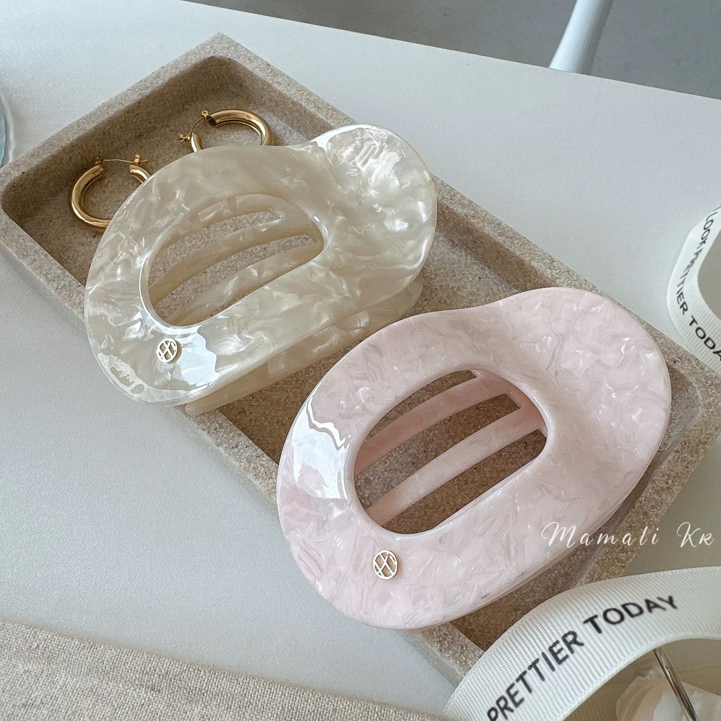Elegant Oval Acrylic Hair Claw Clips – 5pcs Assorted Marble