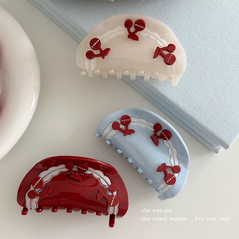 Cherry-Themed Acrylic Hair Claws