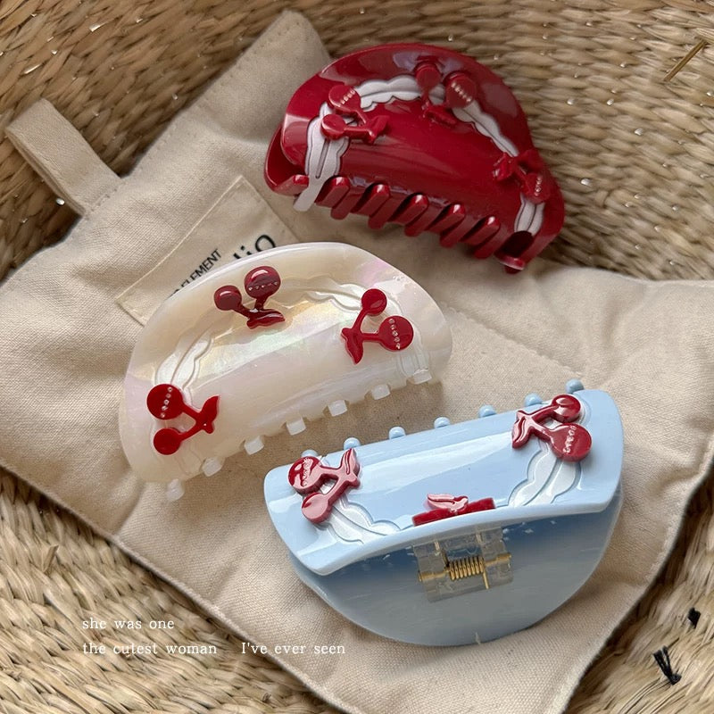 Cherry-Themed Acrylic Hair Claws