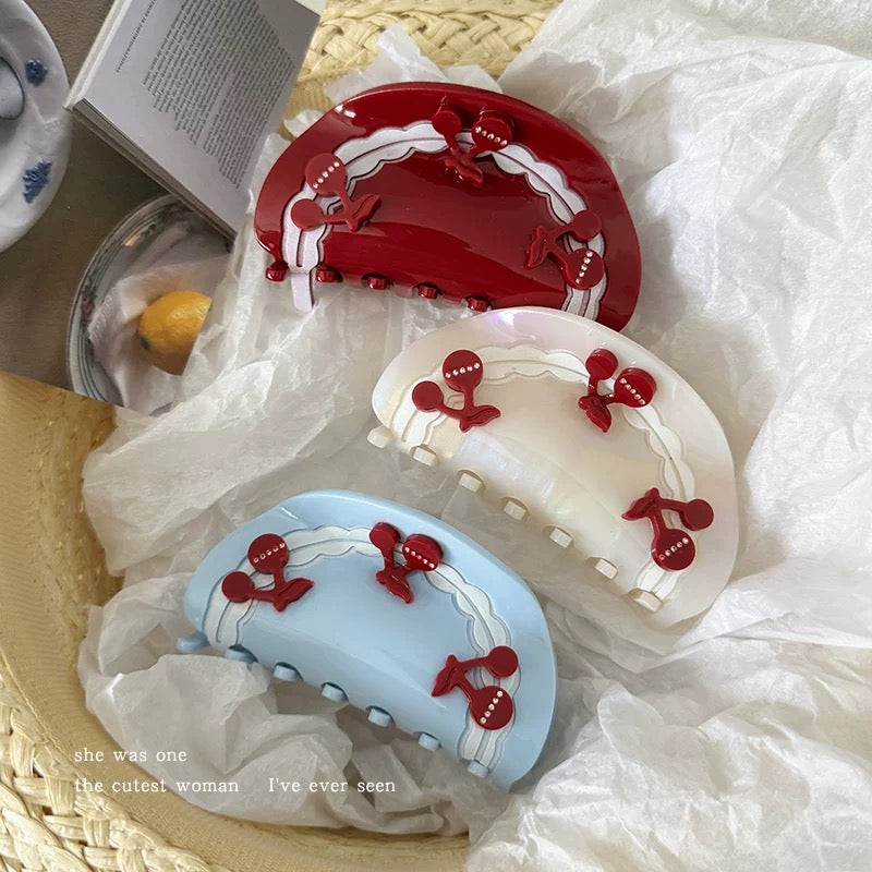 Cherry-Themed Acrylic Hair Claws