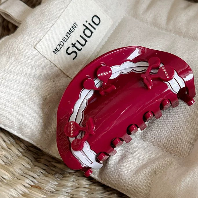 Cherry-Themed Acrylic Hair Claws