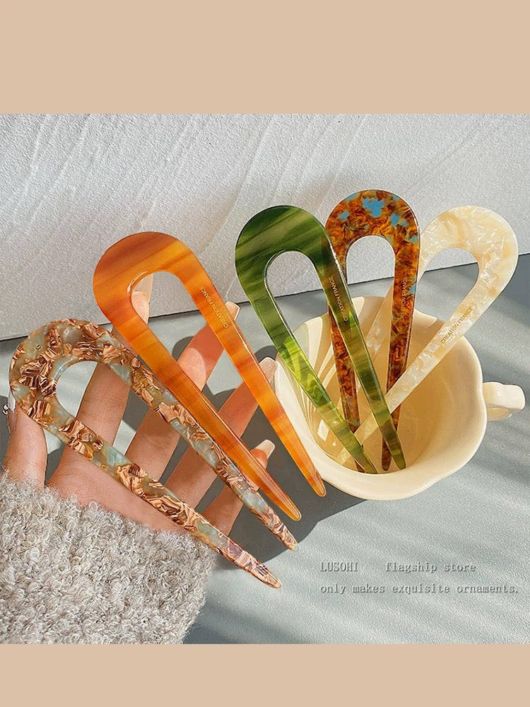 Long Acrylic U-Hair Forks – Sunset & Nature Tones