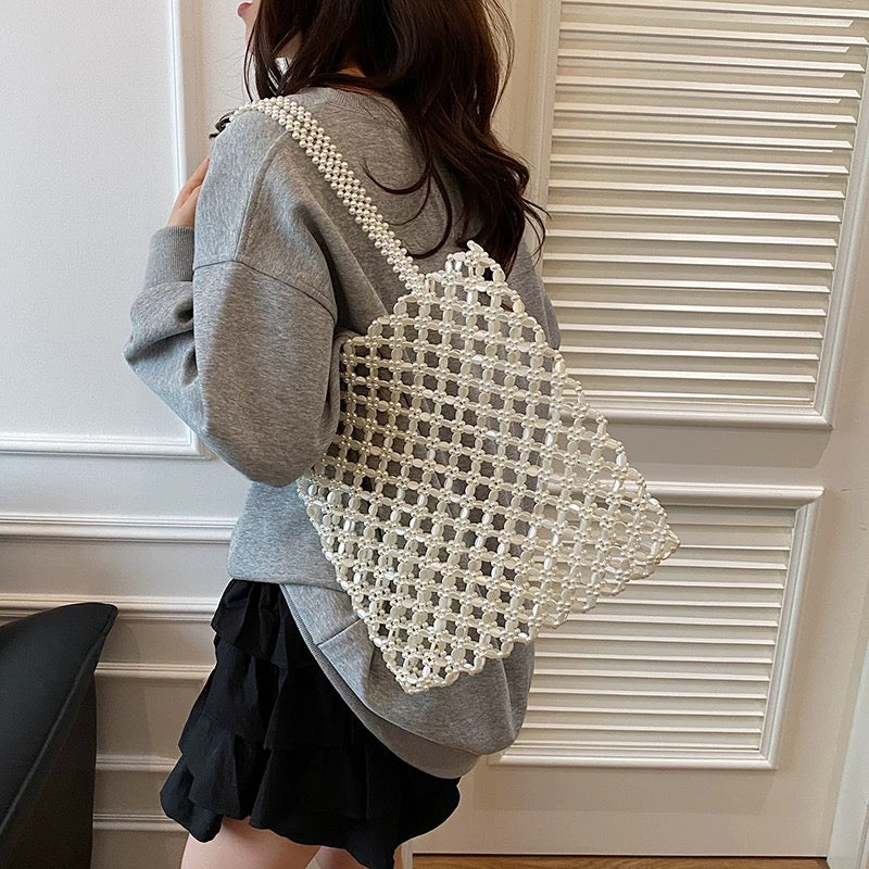 Crystal Beaded Mesh Tote Bag - Silver