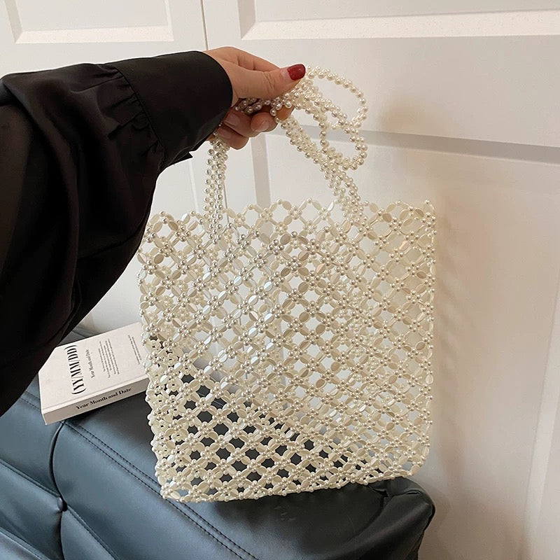 Crystal Beaded Mesh Tote Bag - Silver