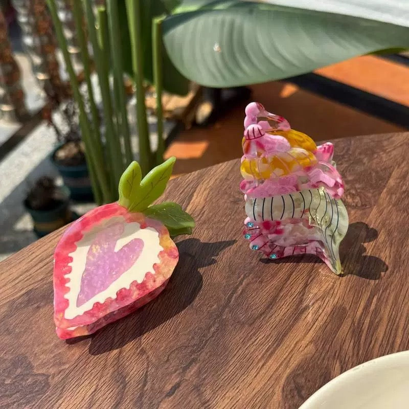 Heart Berry & Shell Hair Claw Set – 2pcs