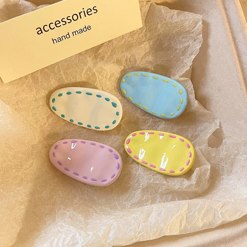 Stitched Candy Hair Clips – 8 pcs
