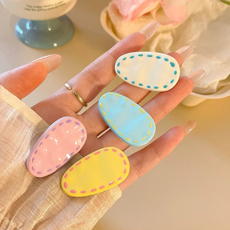 Stitched Candy Hair Clips – 8 pcs