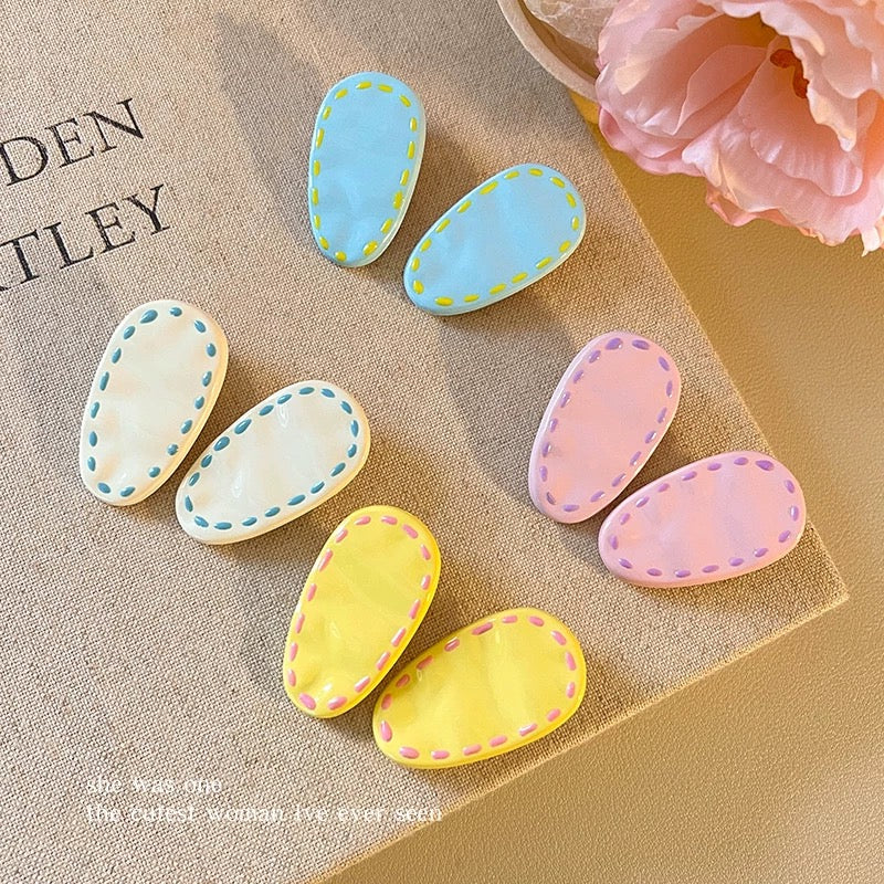 Stitched Candy Hair Clips – 8 pcs