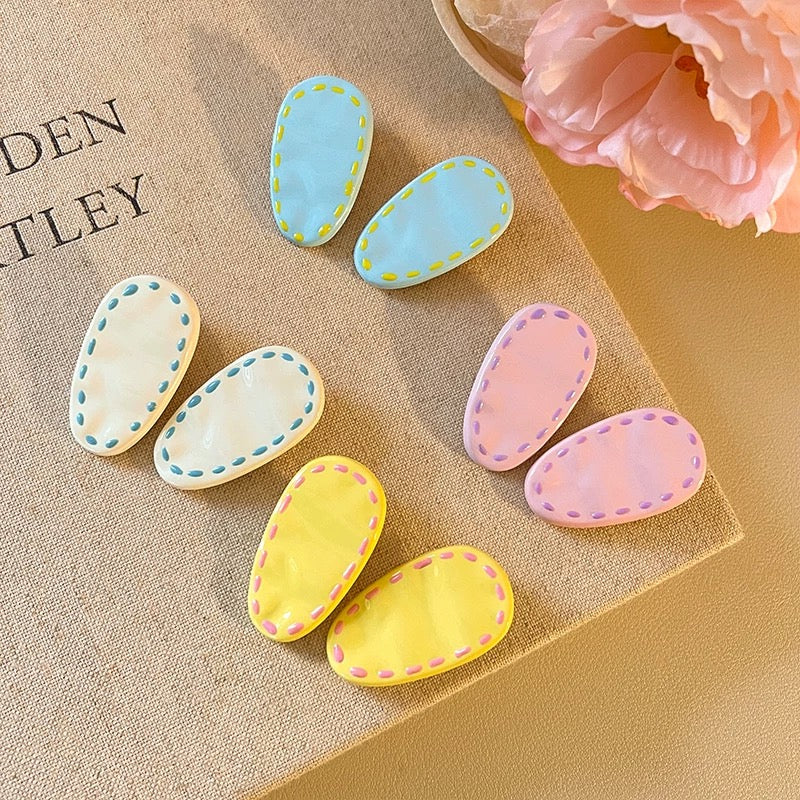 Stitched Candy Hair Clips – 8 pcs