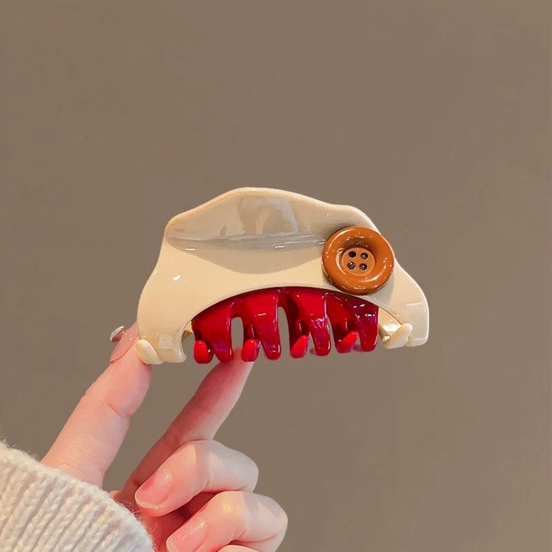 Button Accent Retro Hair Claw