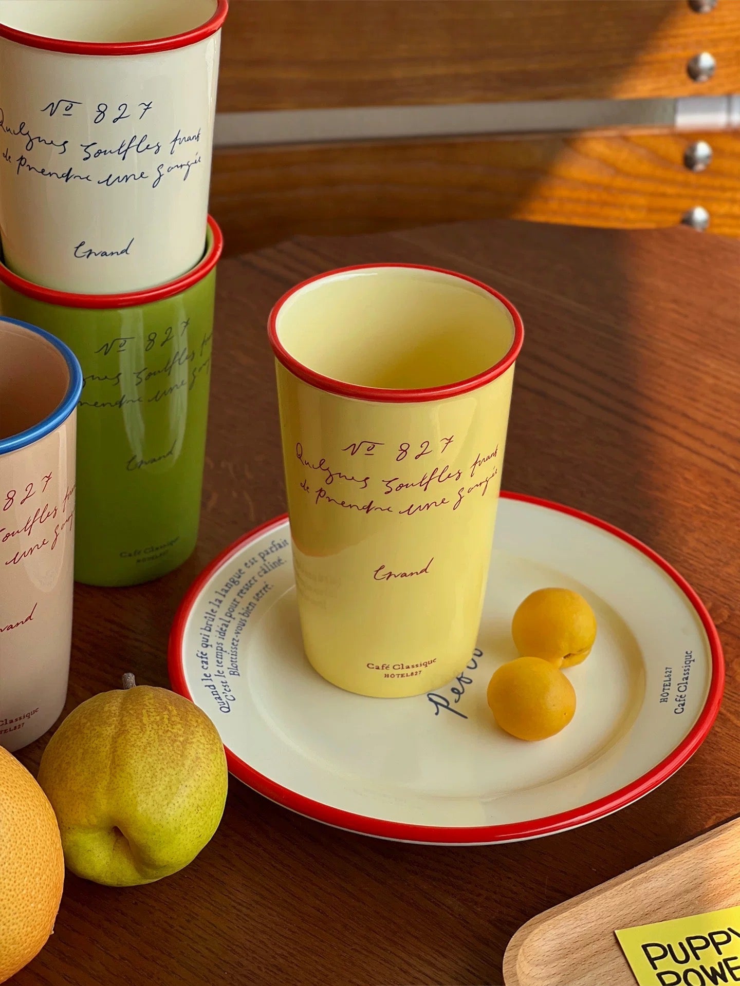 Tall Ceramic Cups – French Script Café Collection