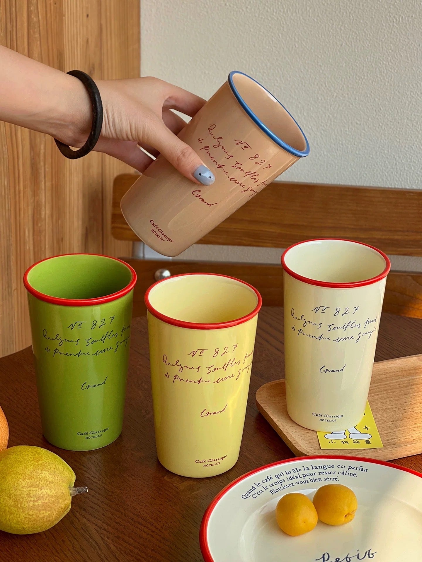 Tall Ceramic Cups – French Script Café Collection