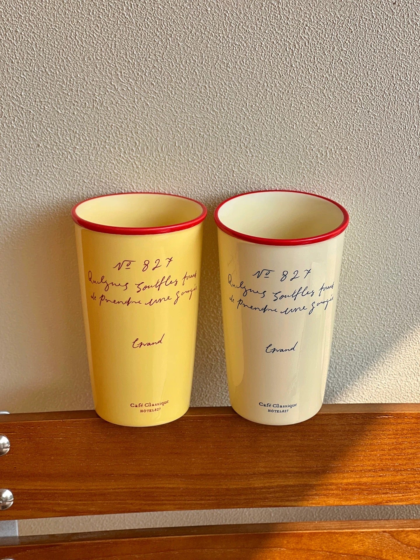 Tall Ceramic Cups – French Script Café Collection