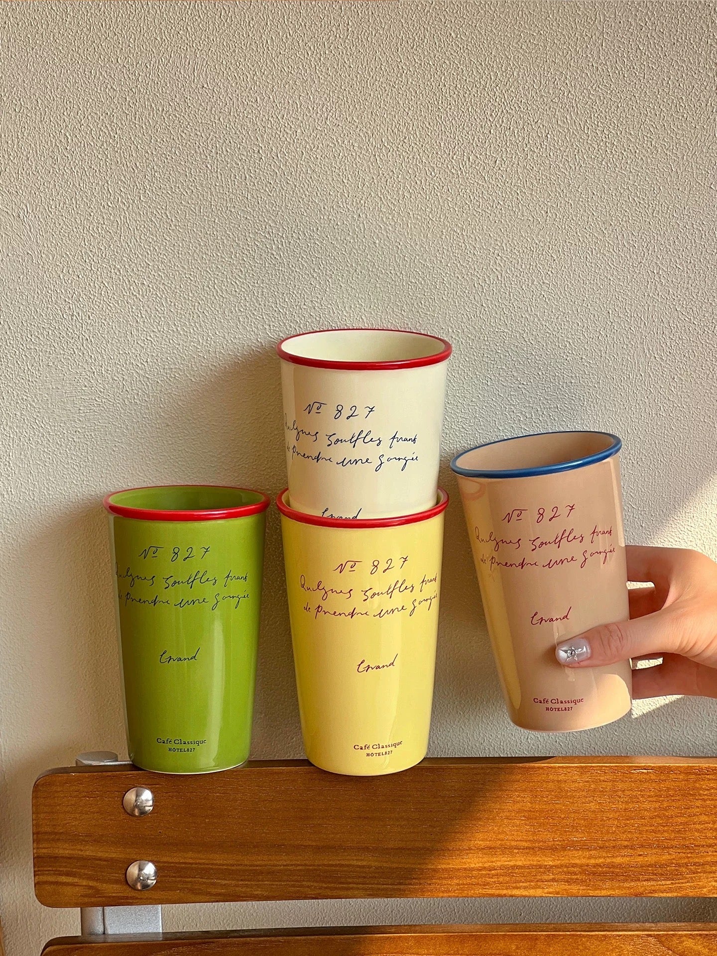 Tall Ceramic Cups – French Script Café Collection