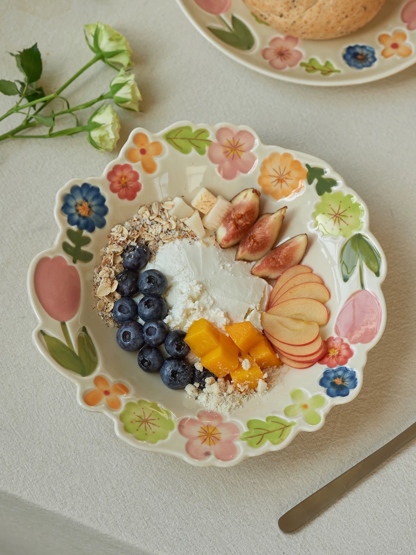 Floral Ceramic Plate Set – Vintage Breakfast Dishware
