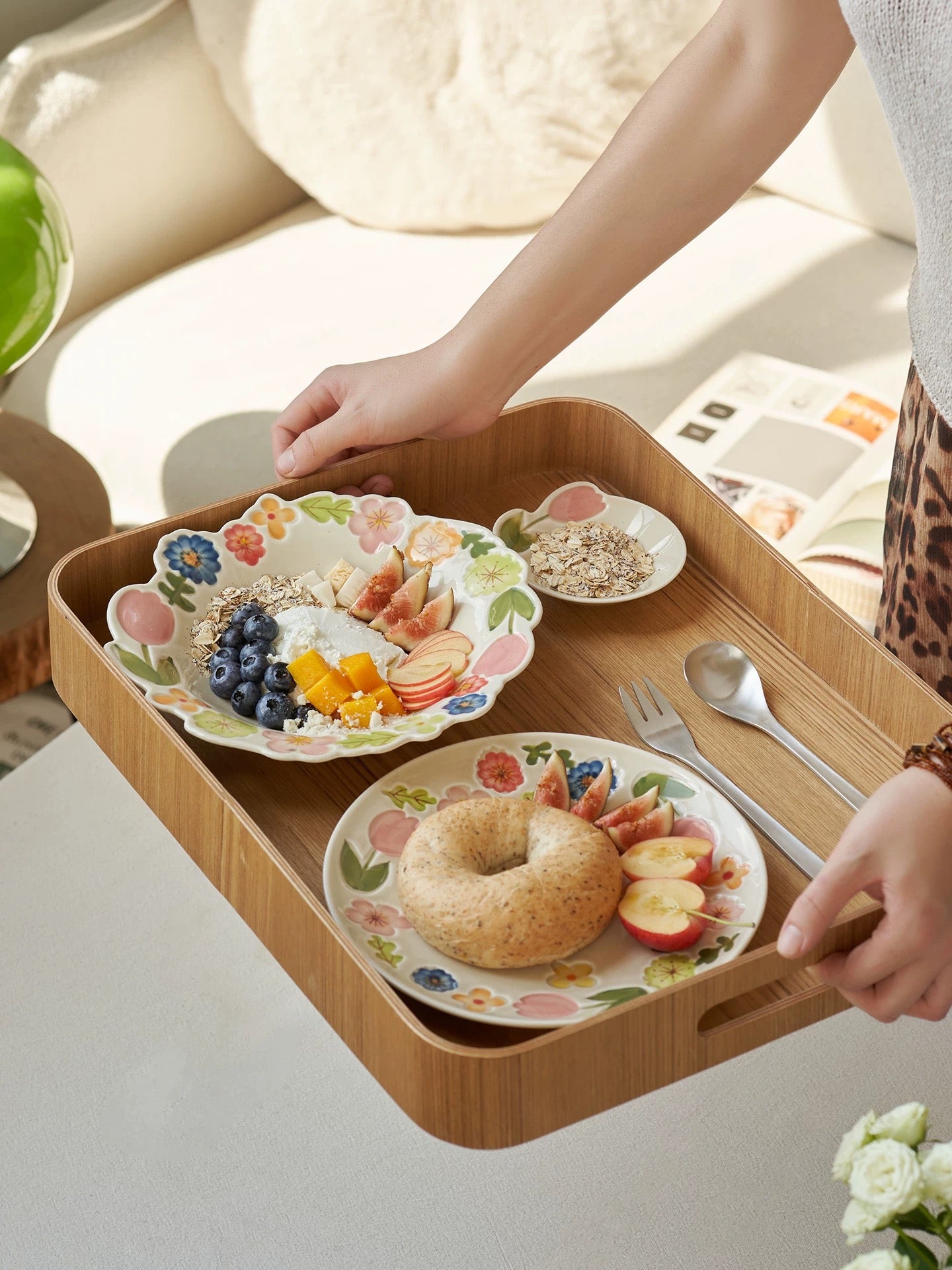 Floral Ceramic Plate Set – Vintage Breakfast Dishware