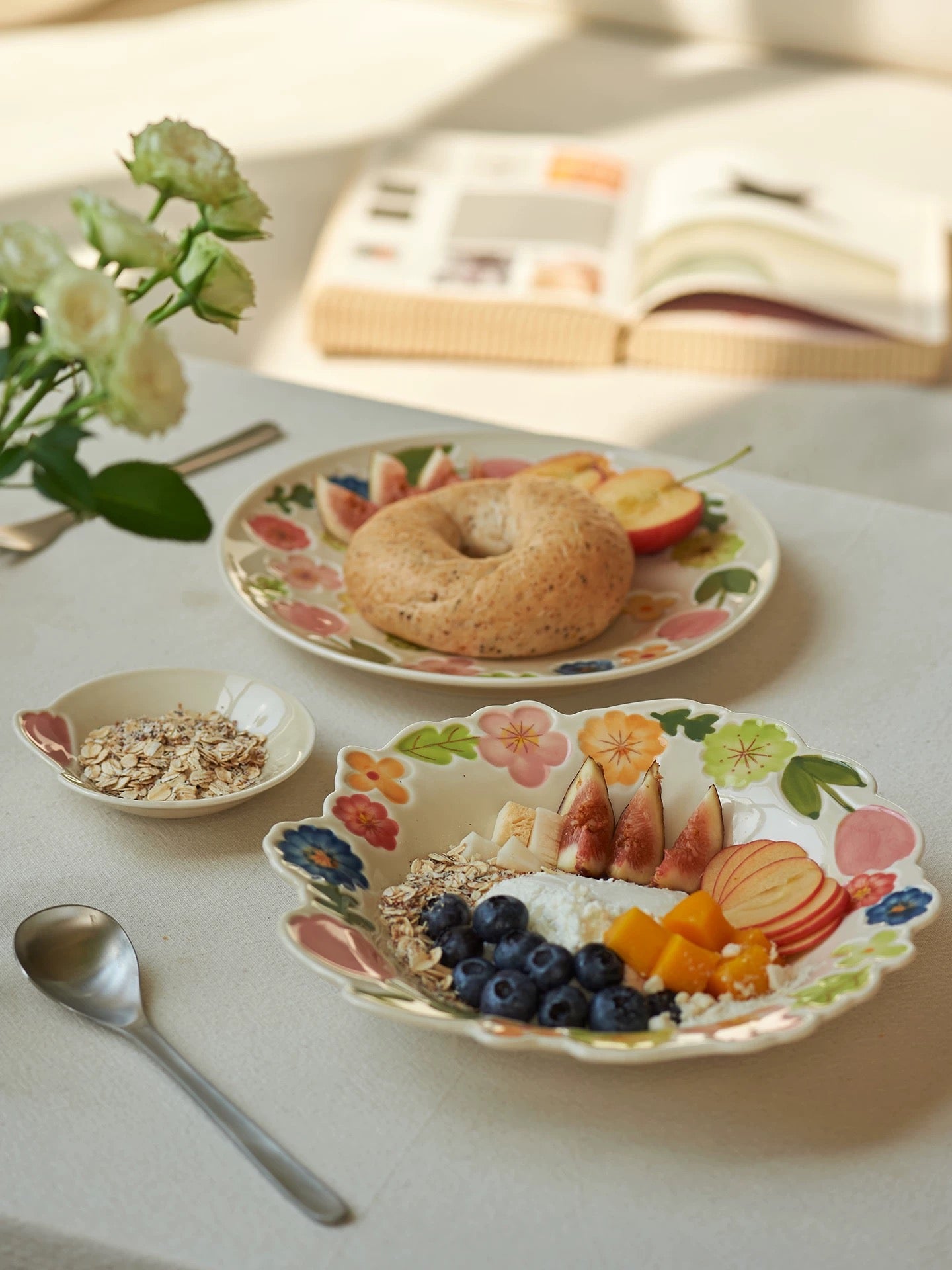 Floral Ceramic Plate Set – Vintage Breakfast Dishware