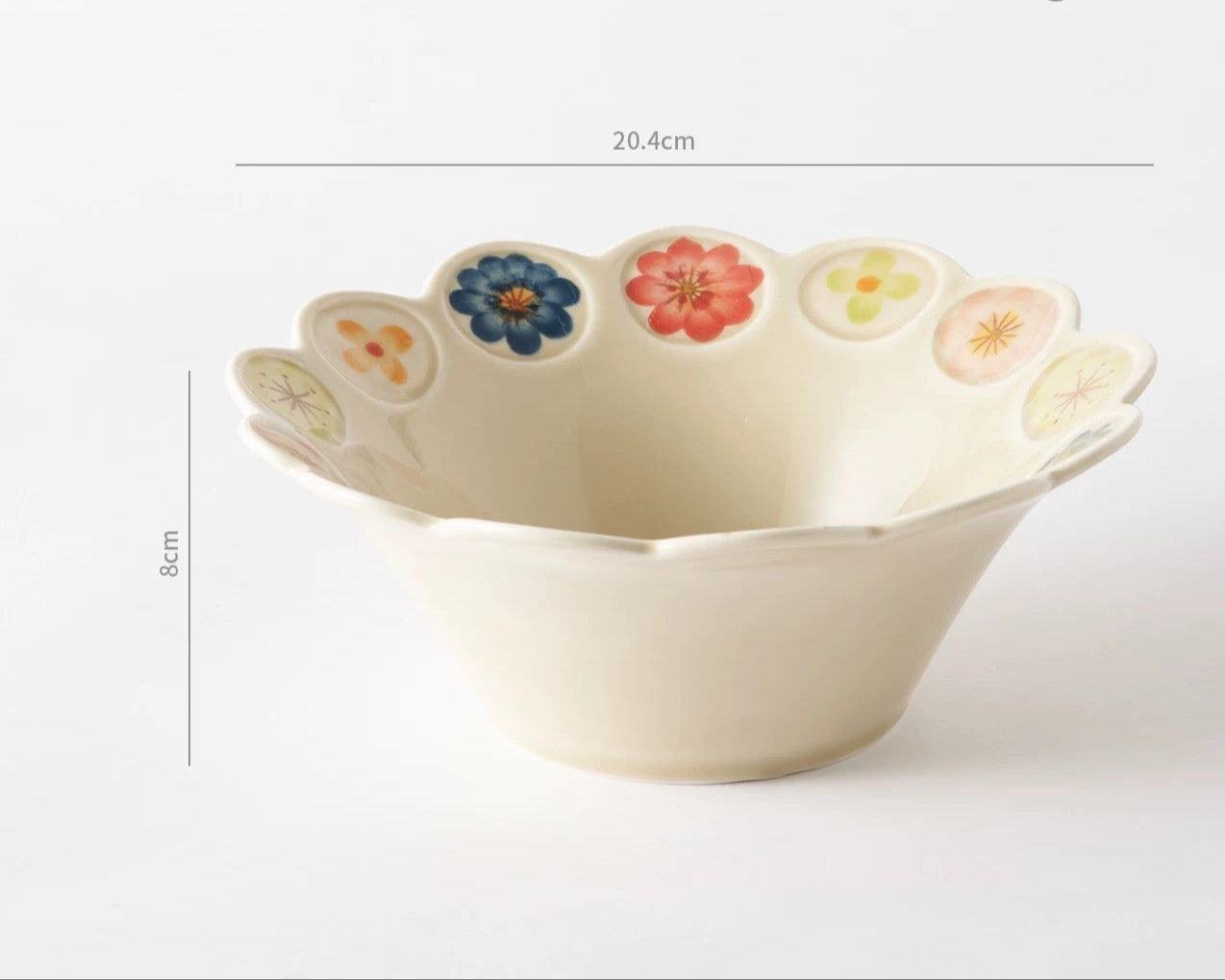 Decorative ceramic bowl with floral designs on a white background