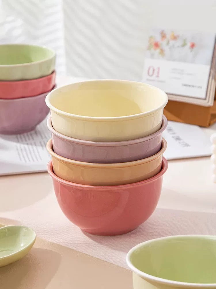 Pastel Ceramic Bowls with Matching Spoons – Colorful Kitchen Set